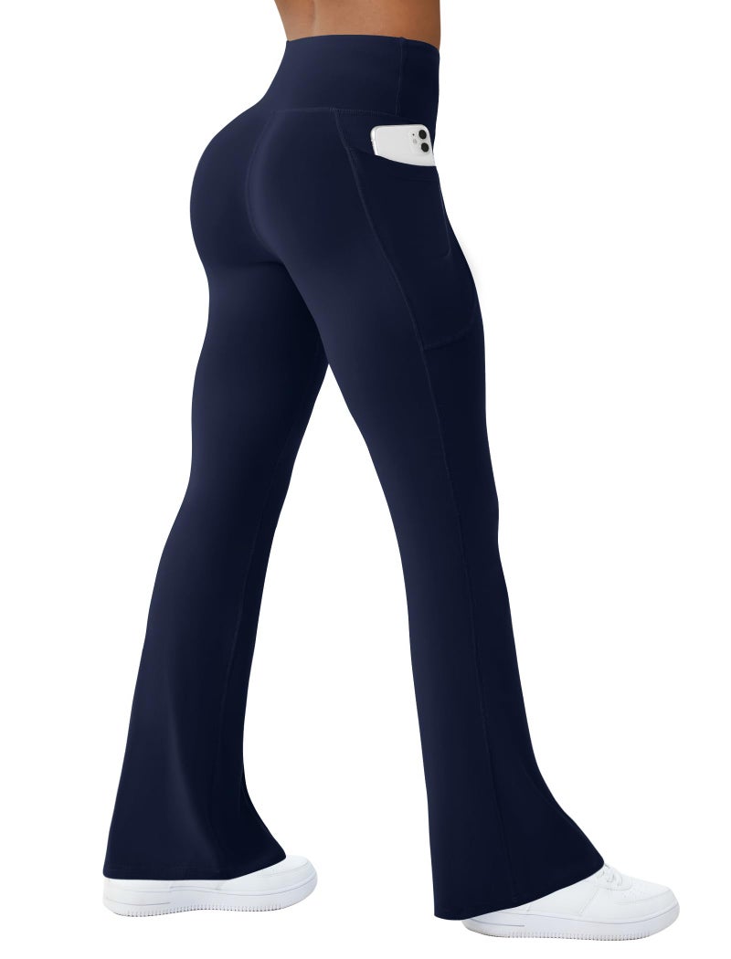 COPYLEAF Womens Yoga Pants with Pockets High Waisted Flare Leggings Bell Bottom Yoga Dress Pants Seamless Bootcut Pants(Navy Blue M) - Image 1