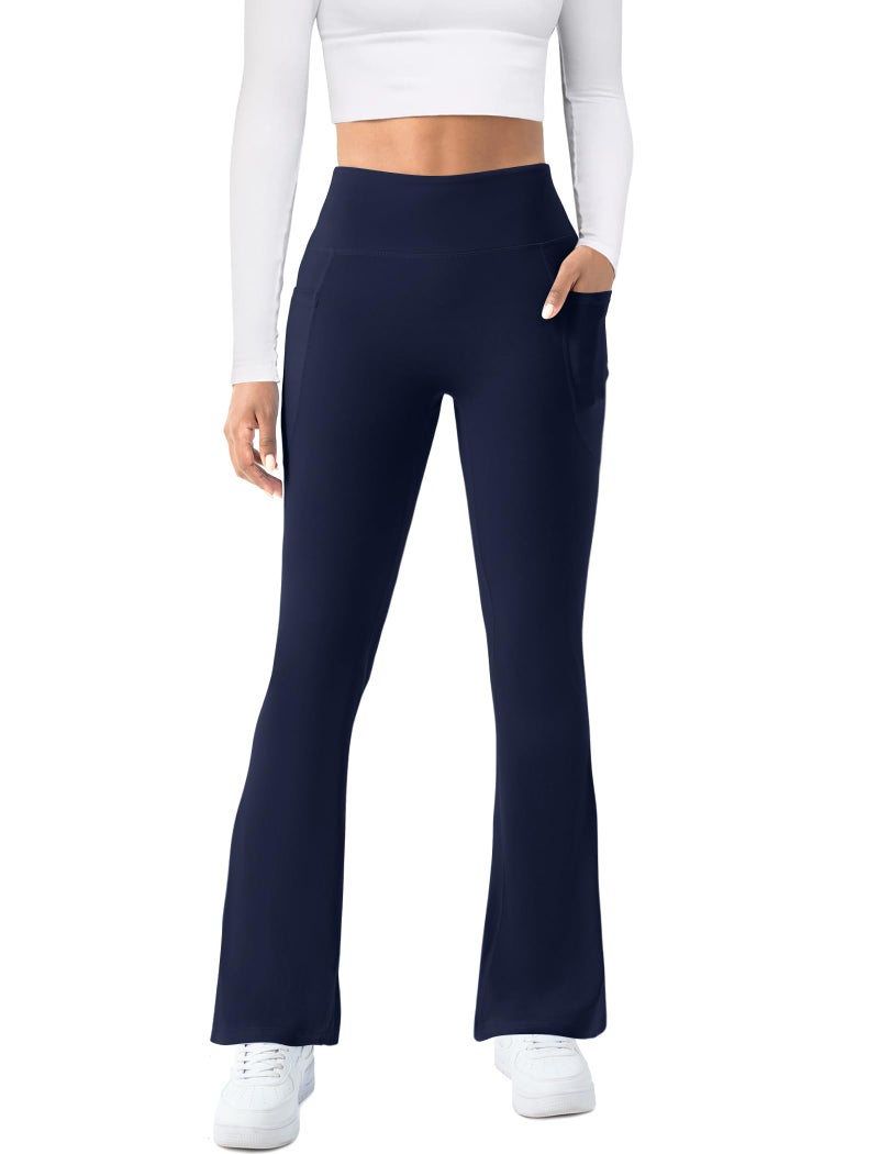 COPYLEAF Womens Yoga Pants with Pockets High Waisted Flare Leggings Bell Bottom Yoga Dress Pants Seamless Bootcut Pants(Navy Blue M) - Image 2