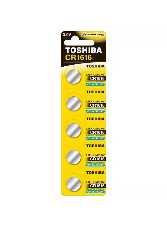 Toshiba Toshiba Lithium Coin Cell Battery 3V CR1616 Cell- Pack of 5 
