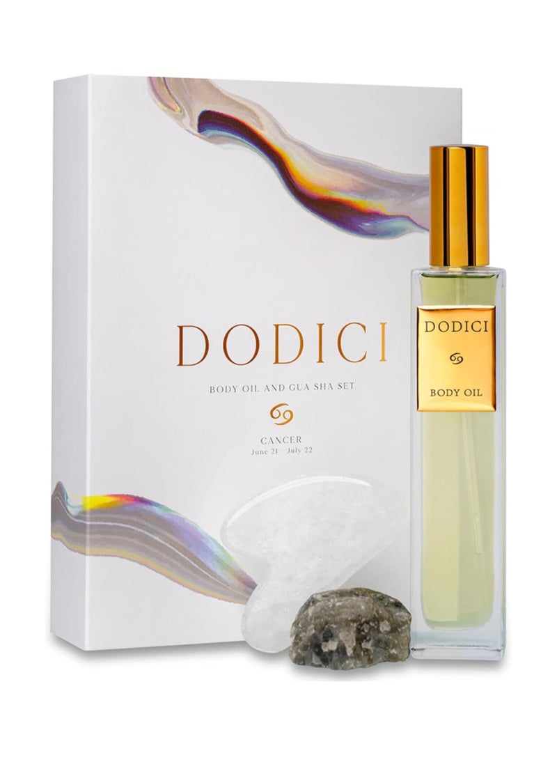 Dodici Gift Set Inspired by Your Zodiac Sign (Cancer) Silky and luxurious body oil made from ecological oils | Perfect for a Birthday Gift | Organic Body Oil & Natural LABRADORITE Gift Set + Gua Sha - Image 2