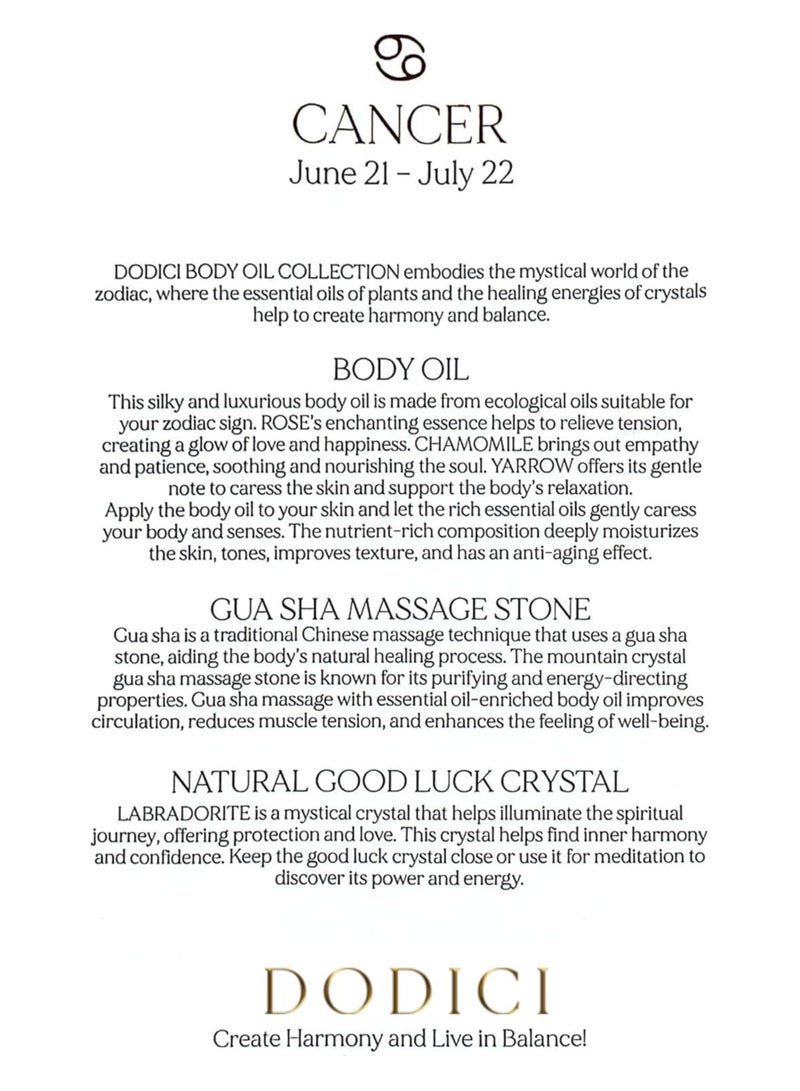 Dodici Gift Set Inspired by Your Zodiac Sign (Cancer) Silky and luxurious body oil made from ecological oils | Perfect for a Birthday Gift | Organic Body Oil & Natural LABRADORITE Gift Set + Gua Sha - Image 3