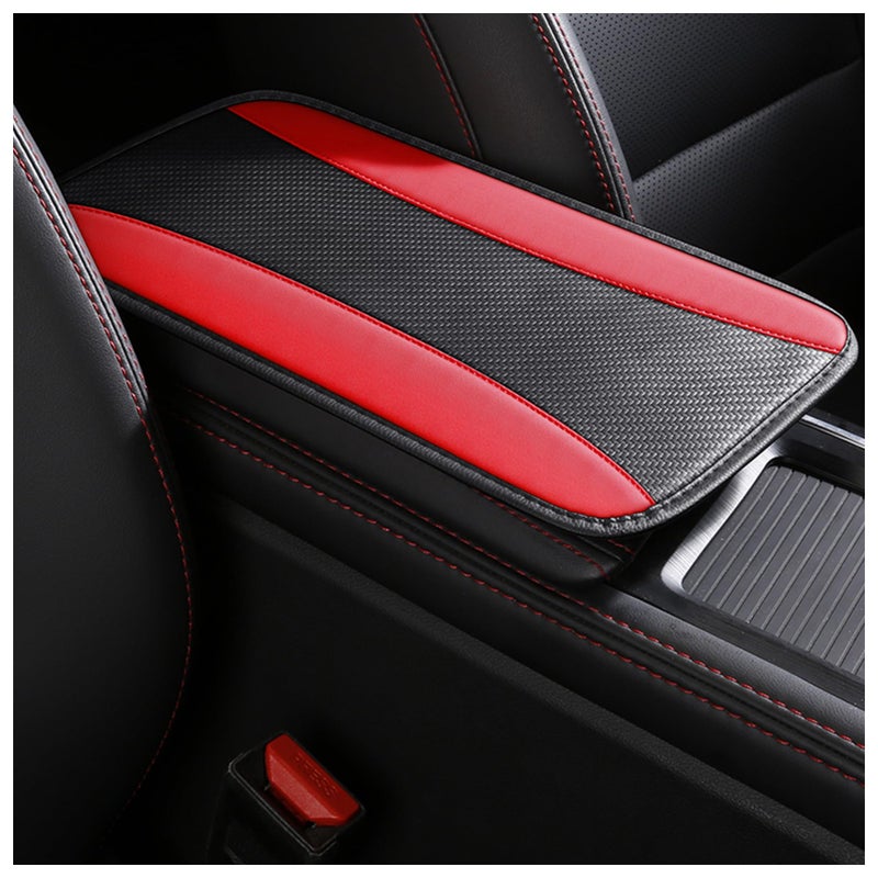 IHOTDER Stylish Car Center Console Cover,PU Leather Car Armrest Cover Prevent Scratches on Center Console,Universal Car Armrest Cushion Car Accessories Interior for Car SUV Truck (Red) - Image 1