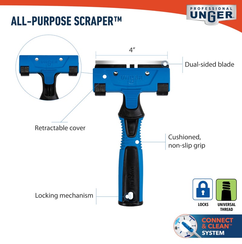 Unger Professional 4"" All-Purpose Scraper - Window  Glass  and Floor Scraper  Adhesive Removal  Gum  Stickers  Paint Removal  Dual-Sided Blade - Image 5