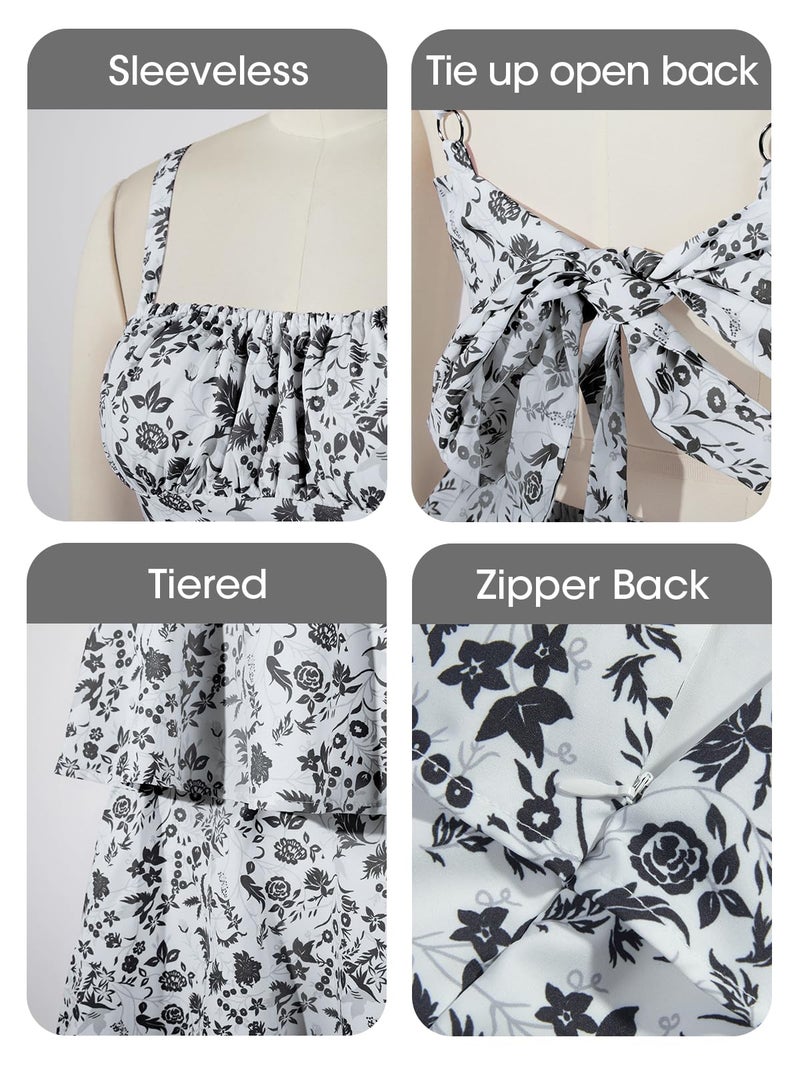 Fisoew Womens Floral Maxi Dresses Spaghetti Strap Casual Sleeveless Ruffle Flowy Tiered Dress - Image 5