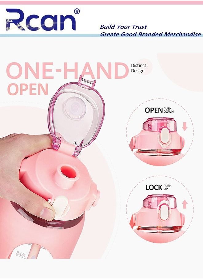 Rcan - 2 Pcs Portable Glass Water Bottle with Straw and Handle Lid Large Capacity Water Cup with Silicone Sleeve and Time Marker Reusable Sports Drinking Bottle and Cup Brush Suitable for Men Women 56oz - Image 1