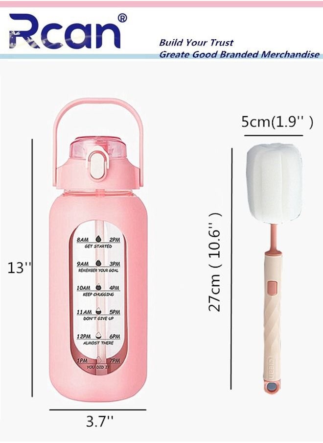 Rcan - 2 Pcs Portable Glass Water Bottle with Straw and Handle Lid Large Capacity Water Cup with Silicone Sleeve and Time Marker Reusable Sports Drinking Bottle and Cup Brush Suitable for Men Women 56oz - Image 1