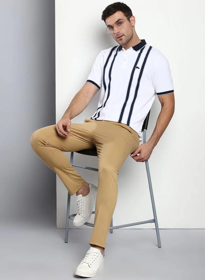 دينيس لينغو تشينو قطن رجالي بقصة مستقيمة لون كاكي داكن - بخصر متوسط وطول كامل، إغلاق بأزرار وسحاب