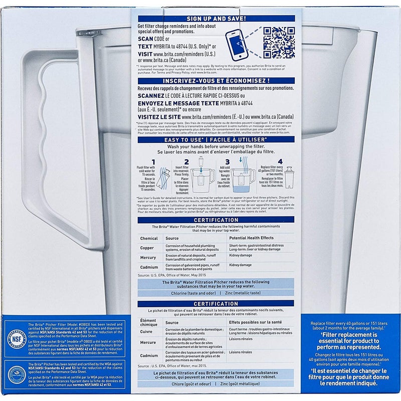 Brita Water Pitcher, Slim, 5 Cup Capacity, Includes One Advanced Filter-White, Size - Image 2