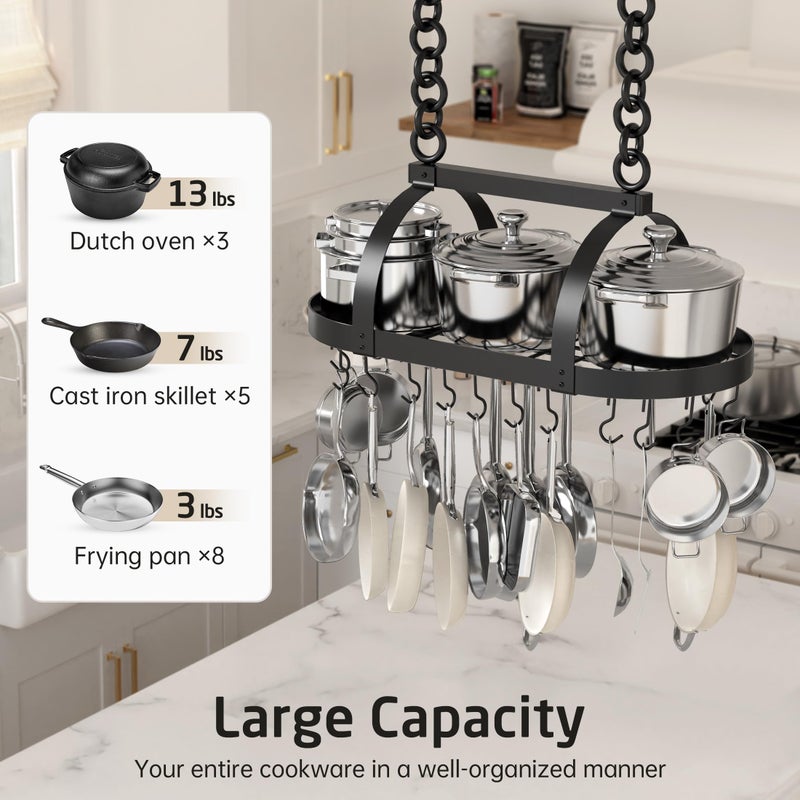 KES Ceiling Pot Rack 34-Inch Hanging Pot Rack for Kitchen Oval Pot and Pan Rack Matte Black Pot Hanger with 20 S Hooks (For 16" and 24" Joist), KUR221S85-BK - Image 2