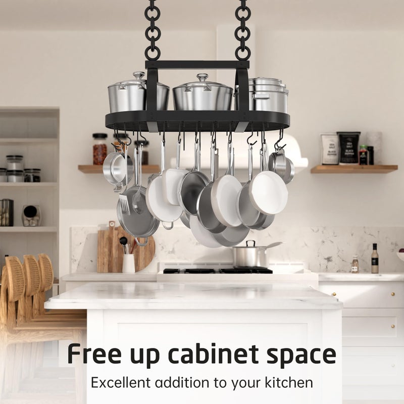 KES Ceiling Pot Rack 34-Inch Hanging Pot Rack for Kitchen Oval Pot and Pan Rack Matte Black Pot Hanger with 20 S Hooks (For 16" and 24" Joist), KUR221S85-BK - Image 5