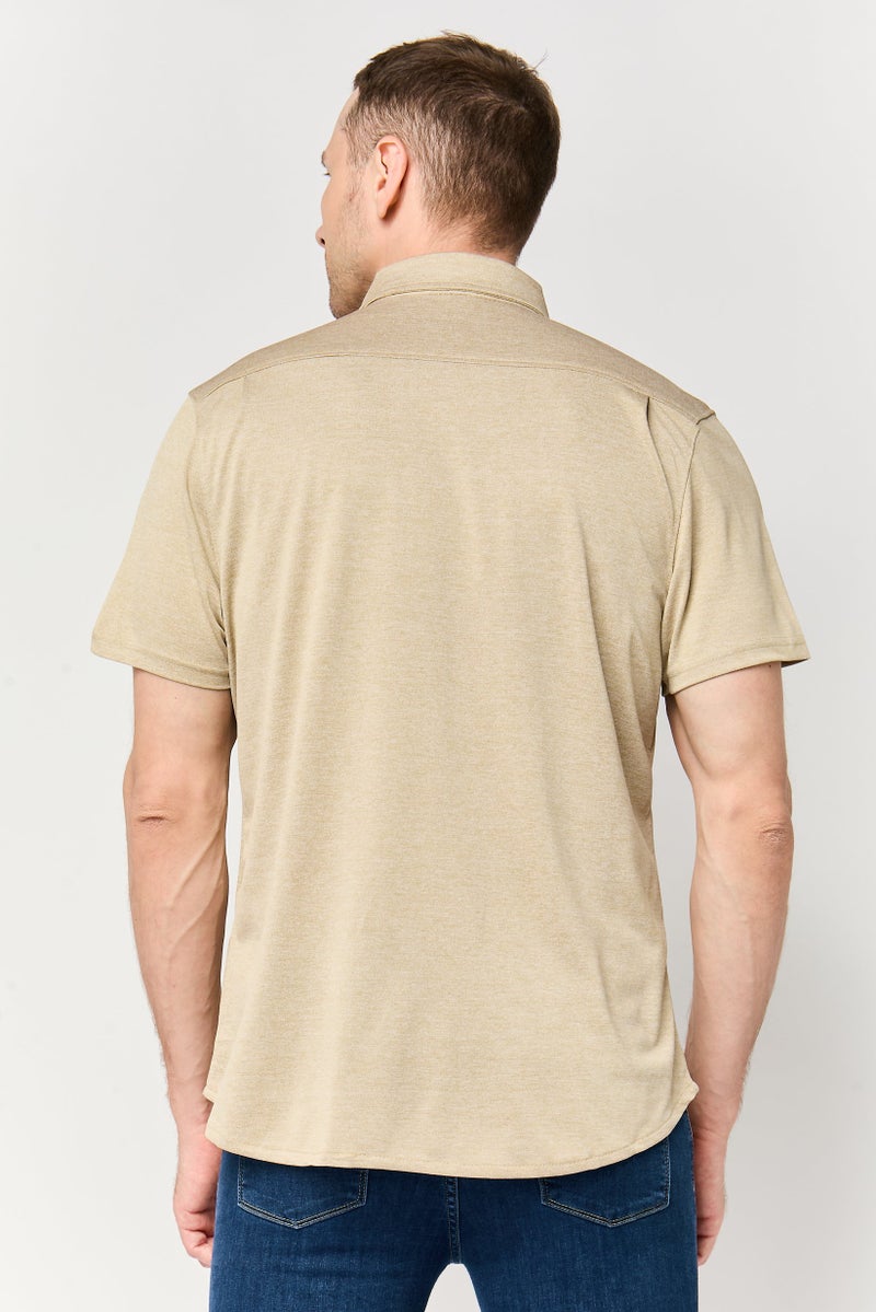 Report Collection Men Modern Fit Heather Short Sleeve Casual Shirt, Tan - Image 4