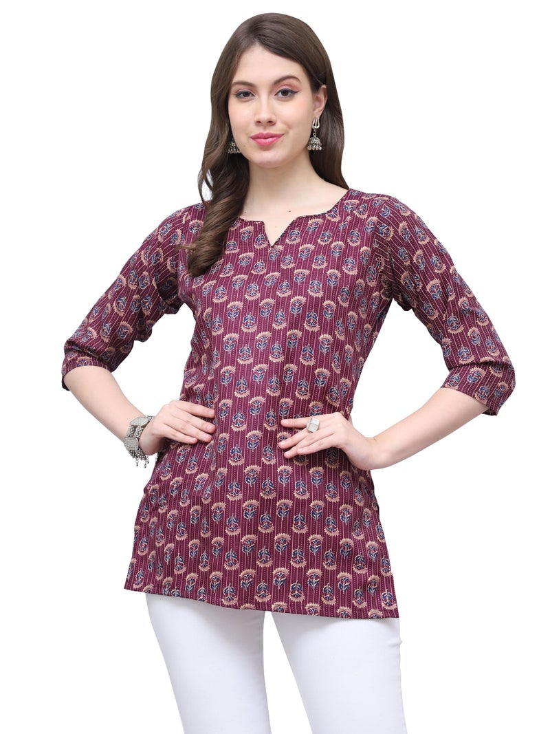 Rajnandini Women'S Cotton Regular Fit Foil Printed Tunic (JOPLST703N-S_Wine_Small) - Image 1
