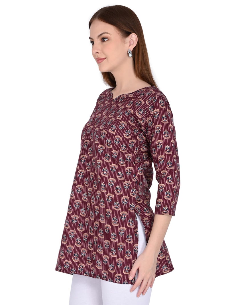 Rajnandini Women'S Cotton Regular Fit Foil Printed Tunic (JOPLST703N-S_Wine_Small) - Image 4