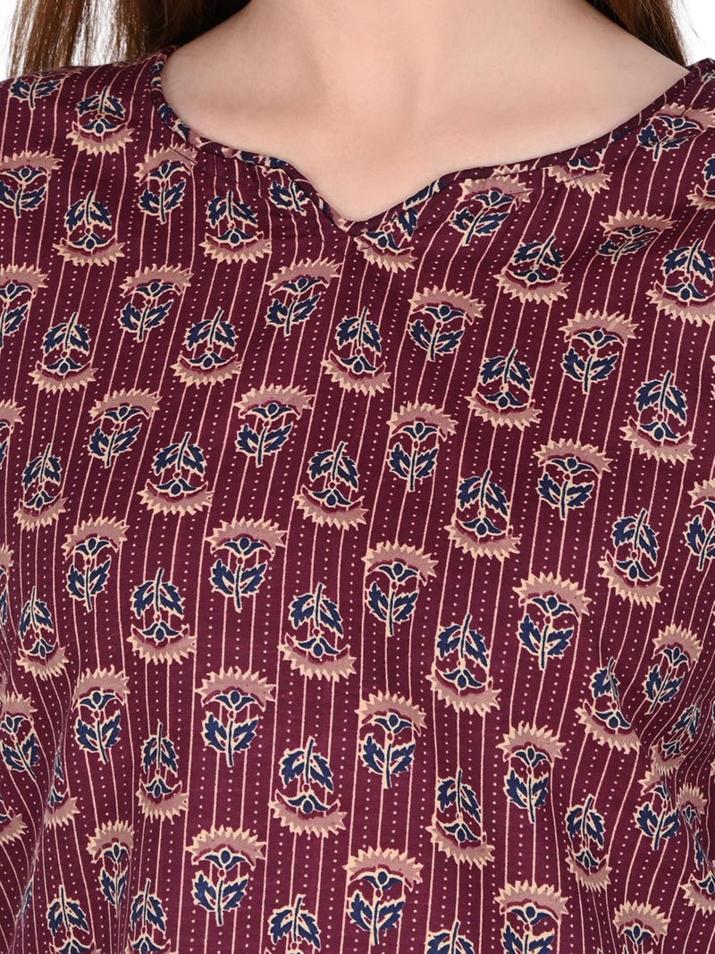 Rajnandini Women'S Cotton Regular Fit Foil Printed Tunic (JOPLST703N-S_Wine_Small) - Image 5