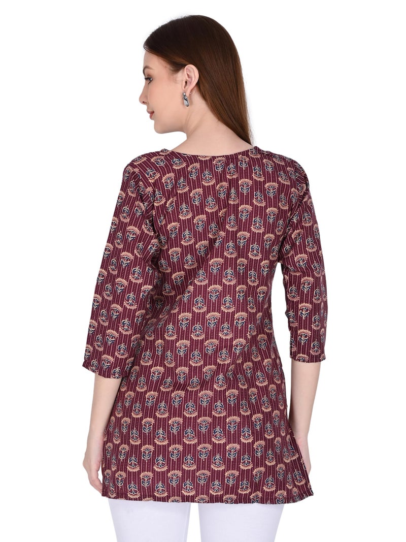 Rajnandini Women'S Cotton Regular Fit Foil Printed Tunic (JOPLST703N-S_Wine_Small) - Image 2