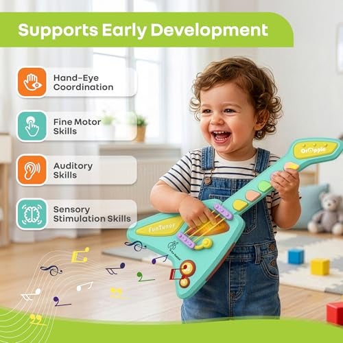 R for Rabbit Orapple Funtunes Electric Guitar, Musical Toy for Kids with Lights & Music | 4 Play Modes, 5-Level Volume Control | Educational & Fun Learning Gift for 1+ Years Boys & Girls (Blue Multi) - Image 2