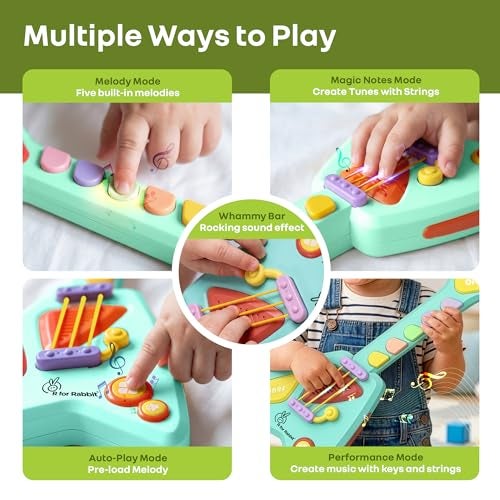R for Rabbit Orapple Funtunes Electric Guitar, Musical Toy for Kids with Lights & Music | 4 Play Modes, 5-Level Volume Control | Educational & Fun Learning Gift for 1+ Years Boys & Girls (Blue Multi) - Image 3