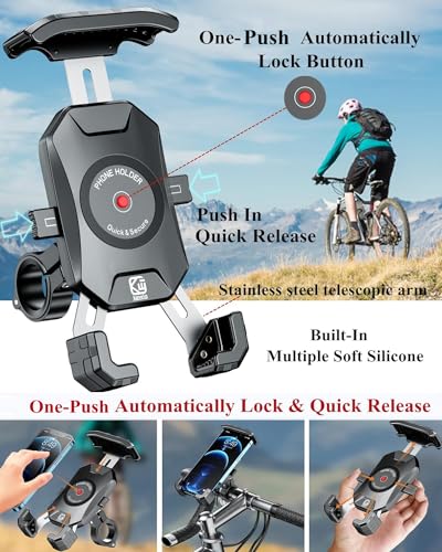 BRCOVAN Motorcycle Bike Phone Mount with Solid Aluminum Alloy Mounting Base, [1s Lock] Handlebar Cell Phone Holder for Bicycle ATV Scooter, Fit 4-7'' Smartphone - Image 2