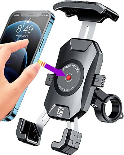 BRCOVAN Motorcycle Bike Phone Mount with Solid Aluminum Alloy Mounting Base, [1s Lock] Handlebar Cell Phone Holder for Bicycle ATV Scooter, Fit 4-7'' Smartphone - Image 1