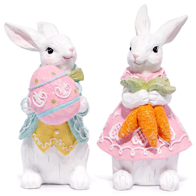 Hobao 2 PCS Easter Bunny Couple Cute Rabbit Figs for Party and HomeWhiteBlue
