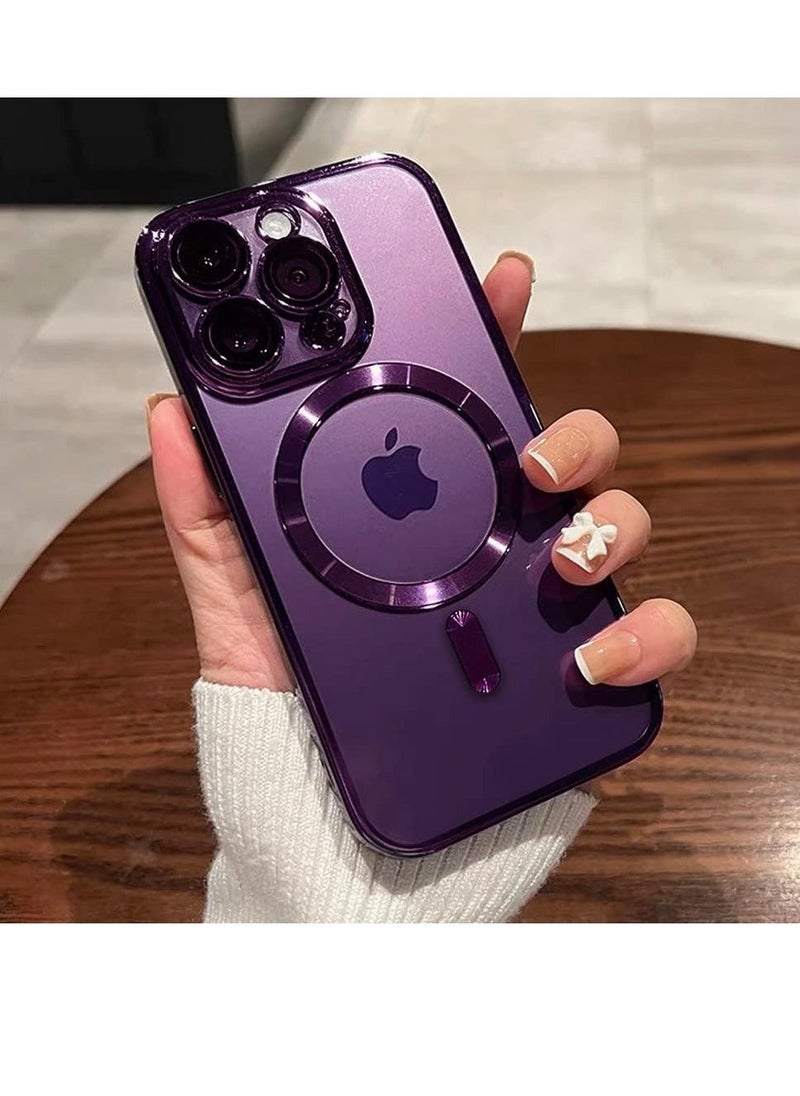 Raxoom Magnetic Case for iPhone 14 Pro Max Case [Compatible with MagSafe] Camera Lens Protector Plating Luxury Cover for Women Men Clear Soft TPU Shockproof Protective Phone Case - Purple - Image 1