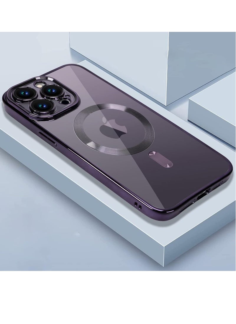 Raxoom Magnetic Case for iPhone 14 Pro Max Case [Compatible with MagSafe] Camera Lens Protector Plating Luxury Cover for Women Men Clear Soft TPU Shockproof Protective Phone Case - Purple - Image 5