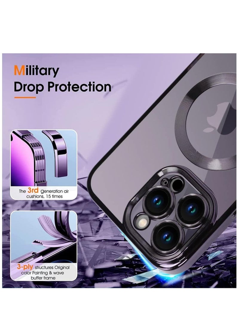 Raxoom Magnetic Case for iPhone 14 Pro Max Case [Compatible with MagSafe] Camera Lens Protector Plating Luxury Cover for Women Men Clear Soft TPU Shockproof Protective Phone Case - Purple - Image 4