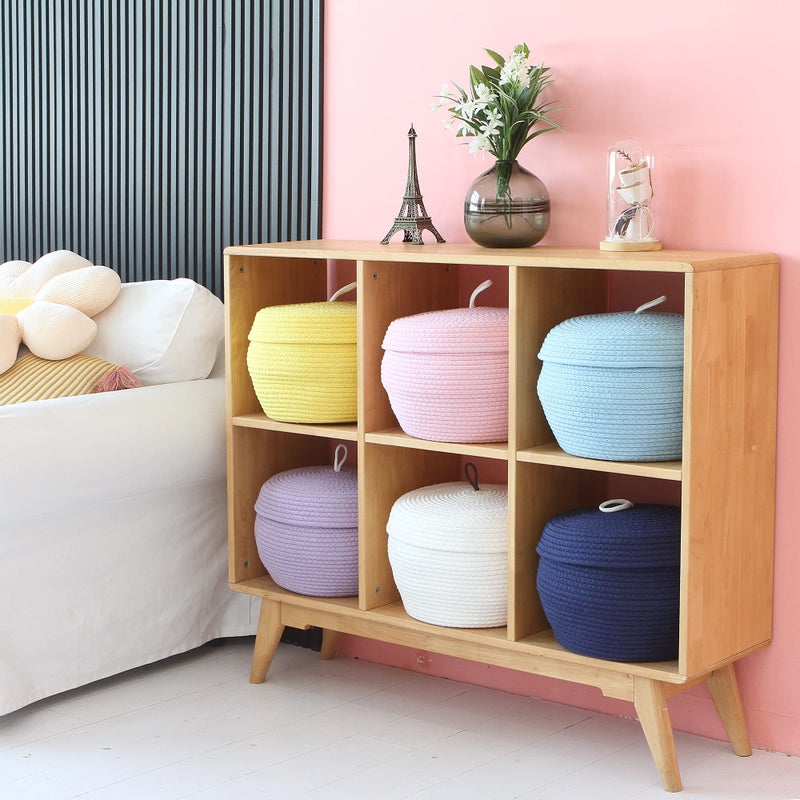 Sea Team Round Cotton Rope Storage Basket with Lid, Decorative Woven Storage Bin, Pot, Caddy, Organizer, Container for Snacks, Towels, Plants, 13 x 9 Inches (Large, Blue) - Image 4