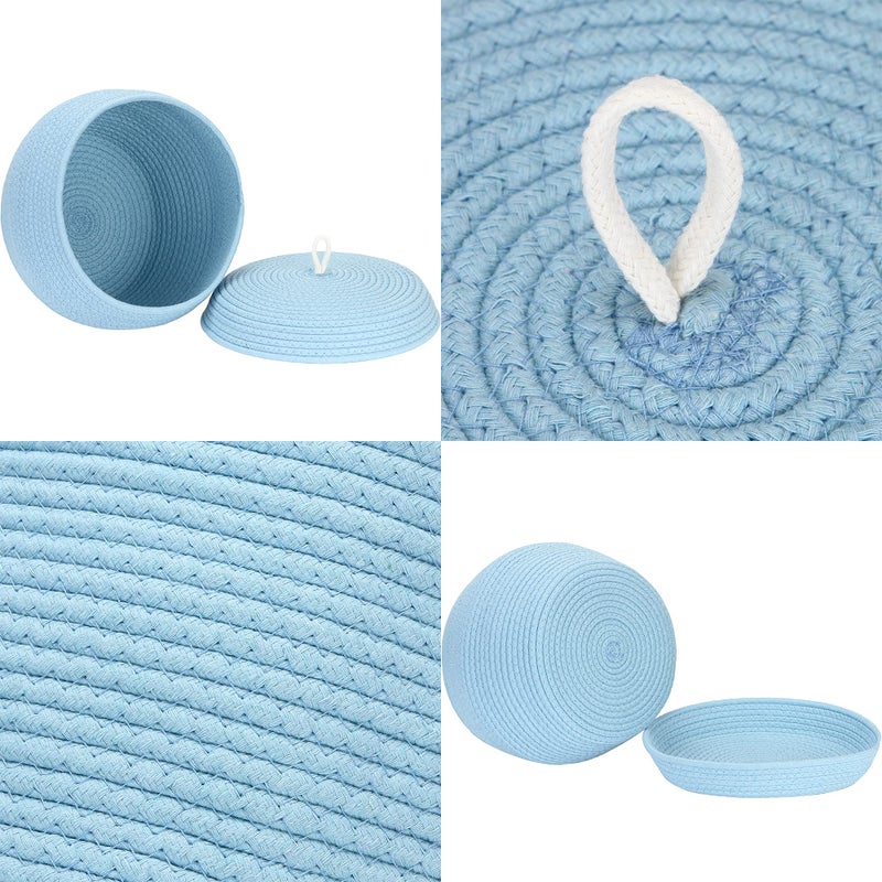 Sea Team Round Cotton Rope Storage Basket with Lid, Decorative Woven Storage Bin, Pot, Caddy, Organizer, Container for Snacks, Towels, Plants, 13 x 9 Inches (Large, Blue) - Image 5