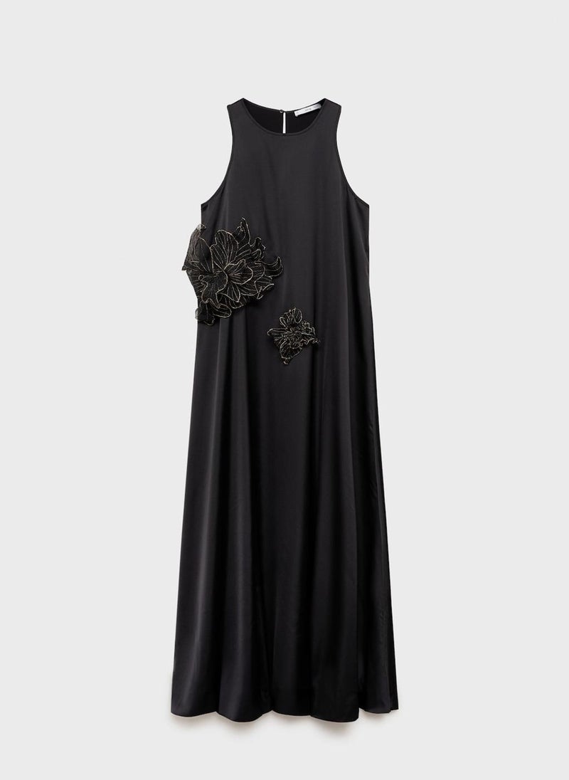 MANGO Casual Satin Maxi-Flower Dress  - Image 5
