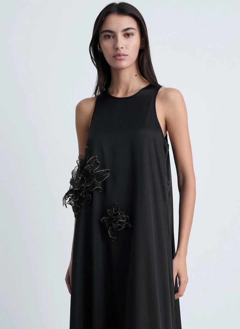 MANGO Casual Satin Maxi-Flower Dress  - Image 4