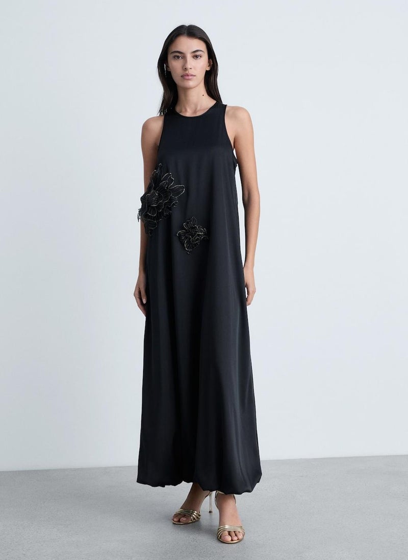 MANGO Casual Satin Maxi-Flower Dress  - Image 1