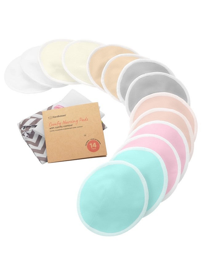KeaBabies Organic Bamboo Nursing Breast Pads 14 Washable Pads + Wash Bag Breastfeeding Nipple Pads For Maternity Reusable Breast Pads For Breastfeeding (Pastel Touch Large 4.8") - Image 2