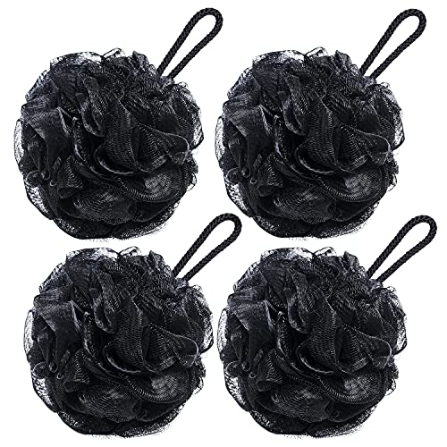 VANZAVANZU Bath Loofah Large 80g Shower Sponge Body Scrubber Mesh Pouf for Men and Women, Set of 4 (Black) - Image 1