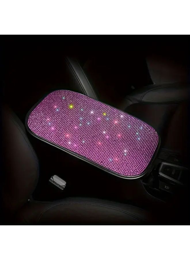White Rhinestone Car Armrest Covers Polyester Fiber Woven Glittering Interior Enhancement - Image 4