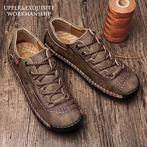 alcubieree Mens Leather Casual Shoes Comfortable Fashion Sneakers Loafers Lightweight Dress Walking Driving Shoes for Men（Size 7.5-13） Brown - Image 2
