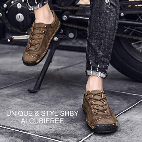 alcubieree Mens Leather Casual Shoes Comfortable Fashion Sneakers Loafers Lightweight Dress Walking Driving Shoes for Men（Size 7.5-13） Brown - Image 5