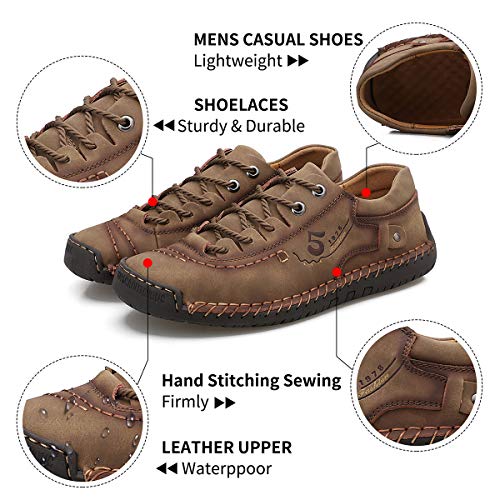 alcubieree Mens Leather Casual Shoes Comfortable Fashion Sneakers Loafers Lightweight Dress Walking Driving Shoes for Men（Size 7.5-13） Brown - Image 4