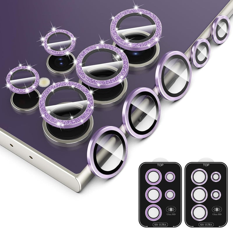 Simpeak 2Pack Camera Lens Protector Compatible with Samsung Galaxy S24 Ultra 5G 68 2024 Individual 9H Tempered Glass Camera Metal Case for S24 Ultra 68 Installation TrayShiny Purple - Image 1