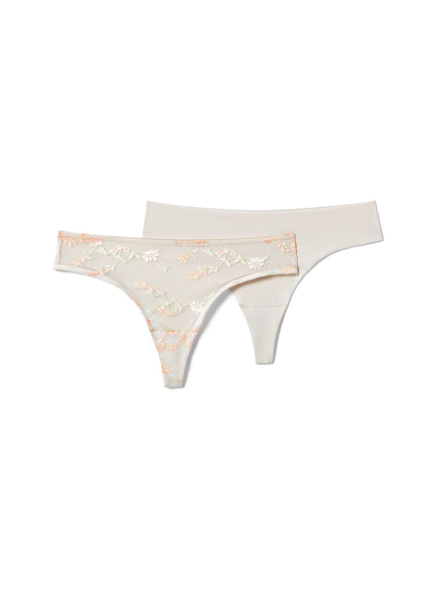 Tchibo Women 2 Pcs Micro Lace Brazil Tanga Panties, White  - Image 2