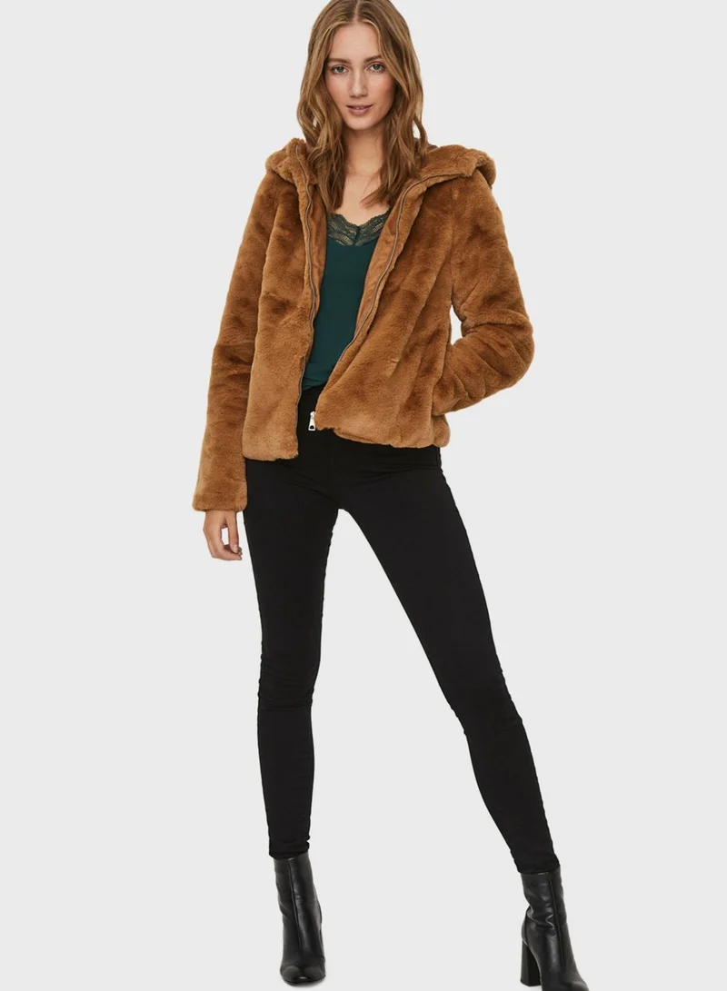 VERO MODA Faux Fur Hooded Jacket