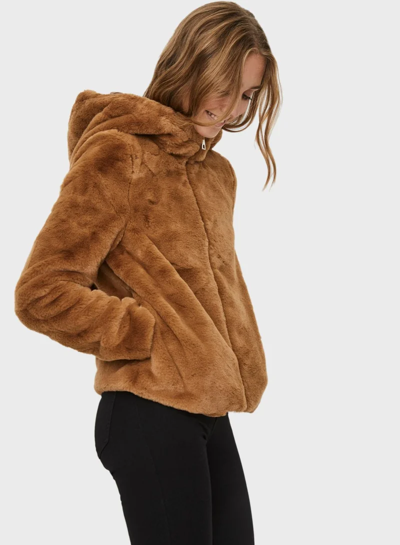VERO MODA Faux Fur Hooded Jacket