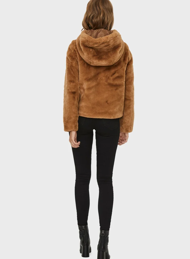 VERO MODA Faux Fur Hooded Jacket