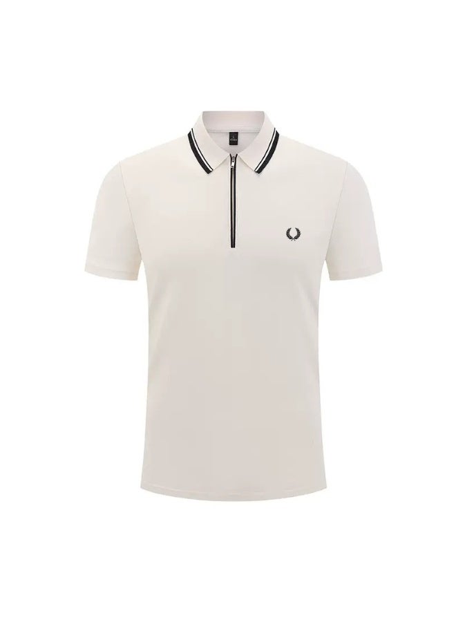 Fred Perry wheat ear stereo standard half zipper Polo shirt for men and women with the same contrast collar business casual short sleeve T-shirt. - Image 3