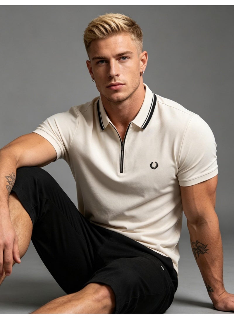 Fred Perry wheat ear stereo standard half zipper Polo shirt for men and women with the same contrast collar business casual short sleeve T-shirt. - Image 4