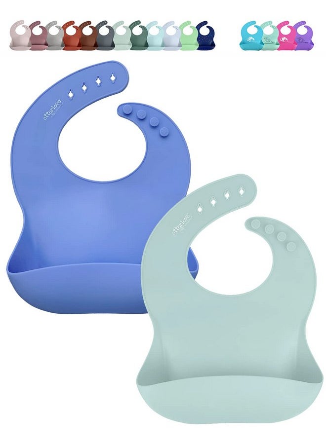 otterlove - otterlove Silicone Baby Bibs with No Fillers, Wide Food Catching Pocket, 100% Pure LFGB Platinum Silicone, Very Peri and Sage, pack of 2 - Image 1