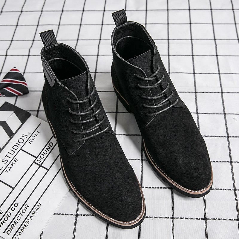 New Martin Boots British Style High-Top Lace-Up Leather Boots Outdoor Mid-Top Short Boots Pointed Chelsea Retro Ankle Boots - Image 1
