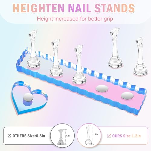 BAGTeck Nail Stand for Press Ons Nail Holder for Painting Nails Press on Nail Holder 1 Heart Shaped Acrylic Magnetic Nail Stands for Nail Art with Doublesided Tape Home Salon DIY Display Supplies - Image 3