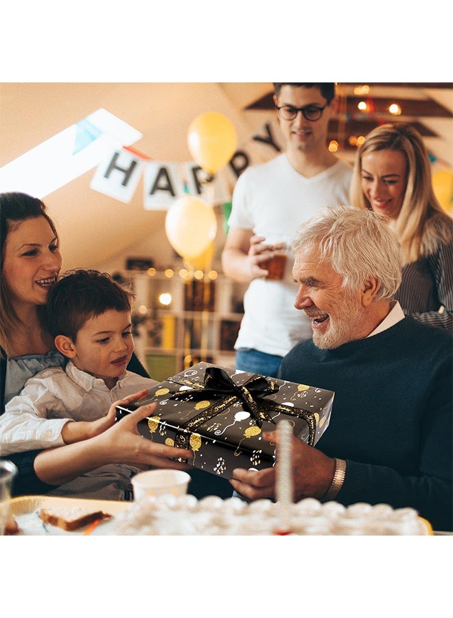 Peachjoy ورق تغليف أسود وذهبي، تغليف هدايا معدني فاخر لعيد الميلاد، يوم الأب، حفلة استقبال المولود والعطلات، لفة صغيرة 43 سم × 10 م - Image 4