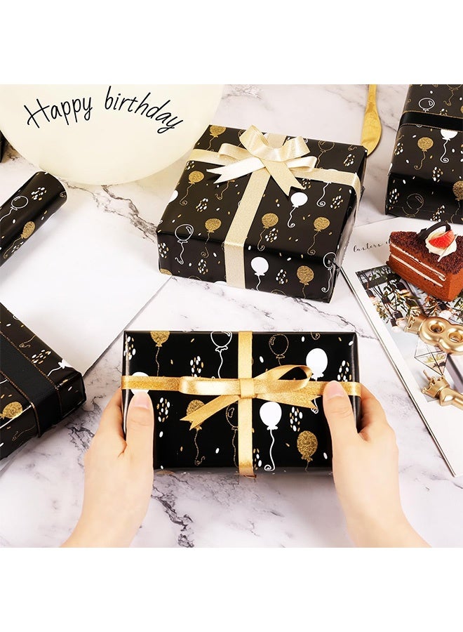 Peachjoy ورق تغليف أسود وذهبي، تغليف هدايا معدني فاخر لعيد الميلاد، يوم الأب، حفلة استقبال المولود والعطلات، لفة صغيرة 43 سم × 10 م - Image 3